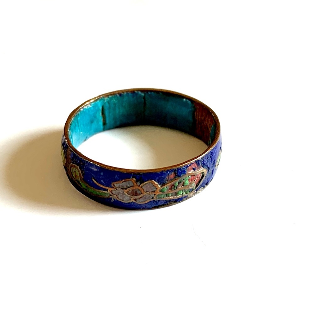 Cloisonné Ring Colored Enamel Inlay Flowers Vintage Size 6 - Picture 2 of 7